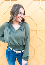 Load image into Gallery viewer, Olive Peasant Cropped Blouse