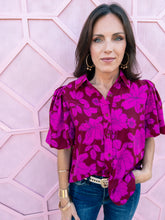 Load image into Gallery viewer, Brick &amp; Magenta Puff Sleeve Blouse