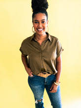Load image into Gallery viewer, Olive Cropped Satin Blouse