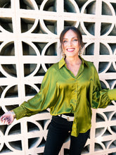 Load image into Gallery viewer, Kiwi Olive Satin Blouse