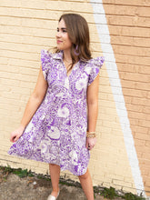 Load image into Gallery viewer, Short Abstract Floral Flutter Sleeve Dress