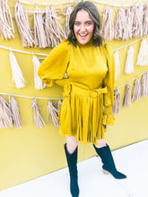Load image into Gallery viewer, Mustard Satin Belted Dress