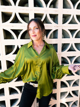 Load image into Gallery viewer, Kiwi Olive Satin Blouse