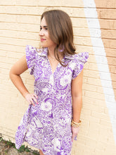 Load image into Gallery viewer, Short Abstract Floral Flutter Sleeve Dress