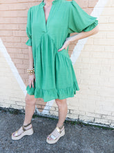 Load image into Gallery viewer, Kelly Green Split Neck Dress