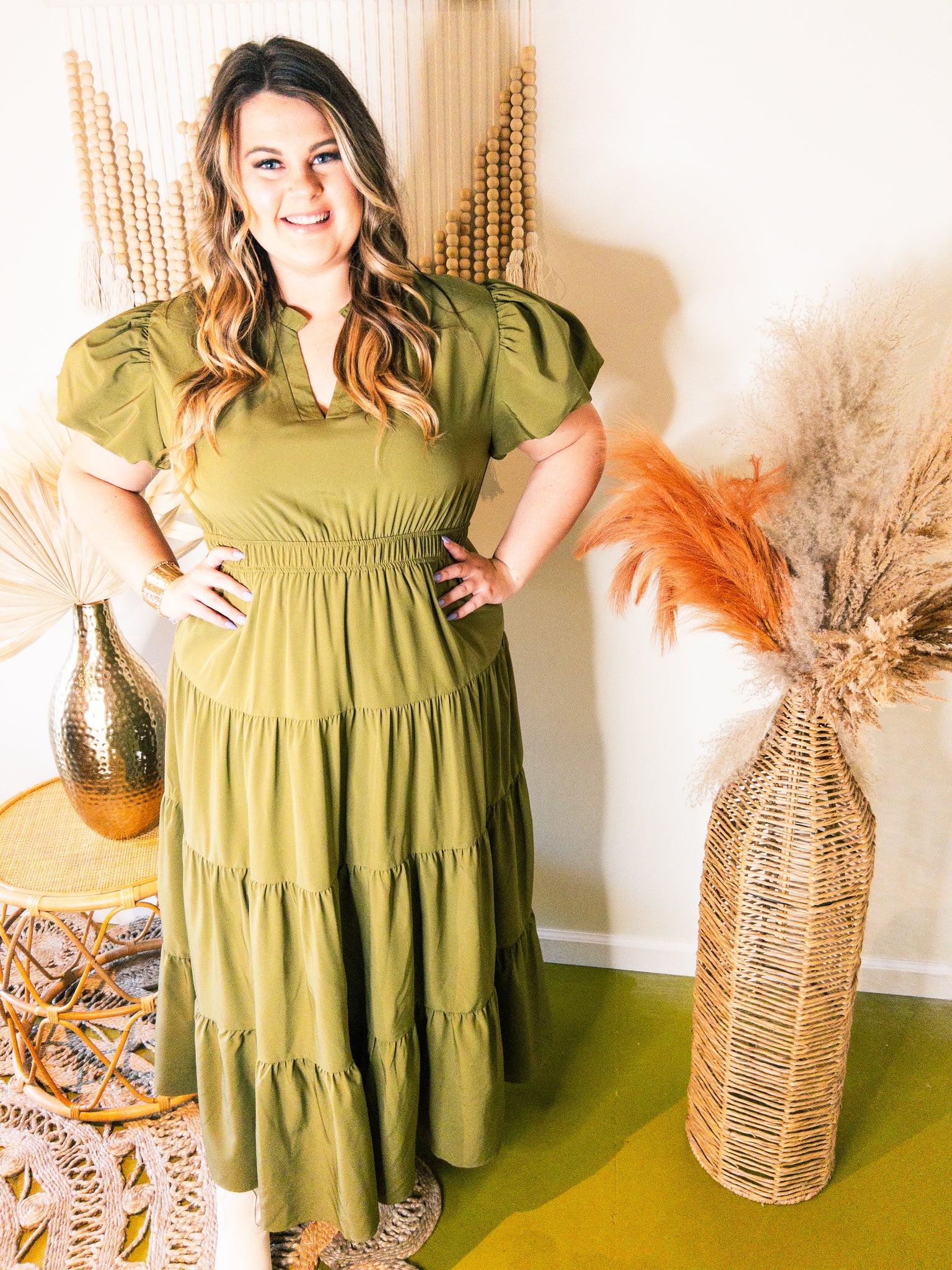 Plus Fall Puff Sleeve Maxis – Yellow Lovebirds