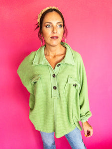 Oversize 3/4 Button Tops