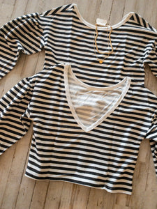 Stripe Cropped Puff Sleeve Sweatshirt Top
