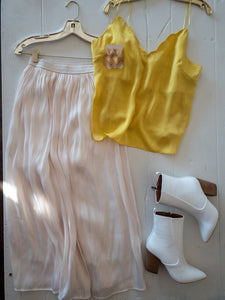 Cream Iridescent Pleated Ankle Length Skirt