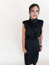 Load image into Gallery viewer, Black Satin Drape Dress